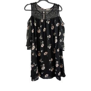 Halo Black Floral Cold Shoulder Dress - Size Small